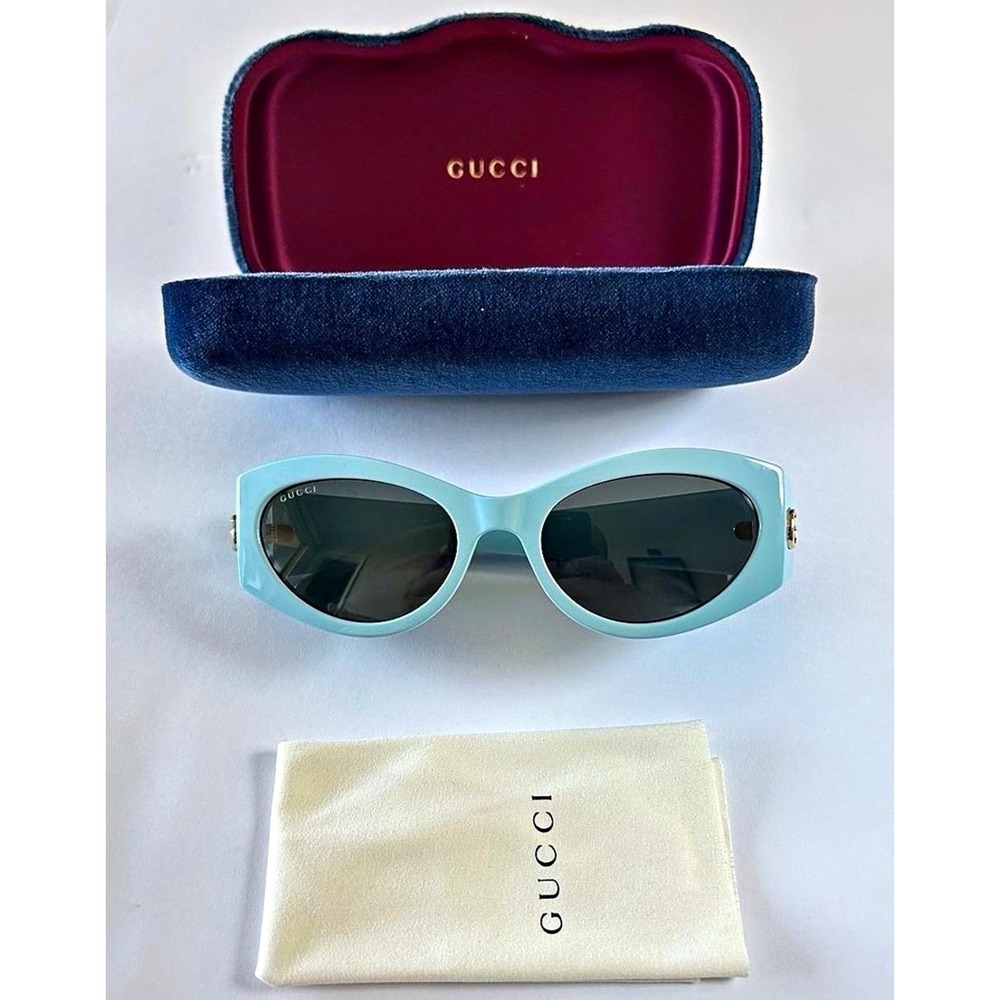 Gucci Women AUTHENTIC Sunglasses Light Blue Grey Cat Eye NEW w/ Case & Pouch